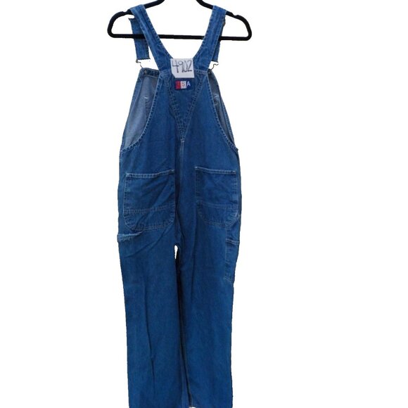 Vtg 90's USA Works 9 Pkt Bib Overalls 38x30 Blue Denim Farm Carpenter Work Wear - Picture 4 of 7